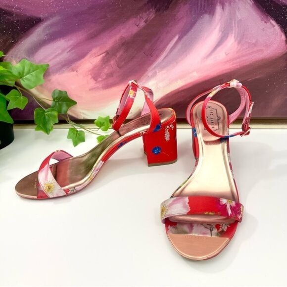 Ted Baker Rozie Block Heel Sandal in Berry Sundae Mix Satin Size EU 42 / US 11.5 - Picture 6 of 16